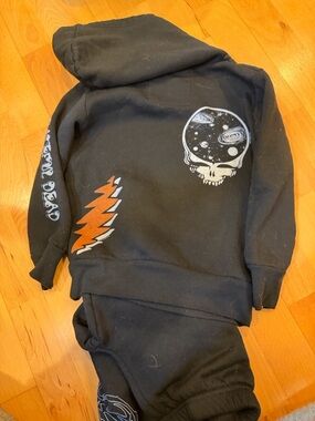 Rowdy Sprout Black Hoodie & Sweatpants Set with Orange Lightning Bolt